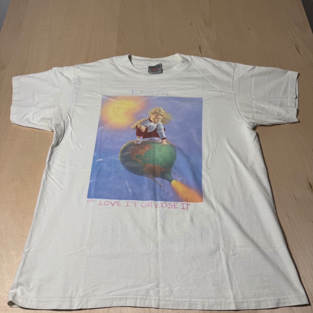 Vintage Art T Shirt Oneita Love It Or Lose It Earth Jim Warren Graphic‎  Men's L